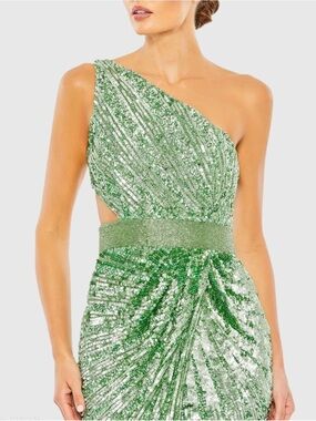 Mac Duggal One-Shoulder Green Sequin Prom Dress
